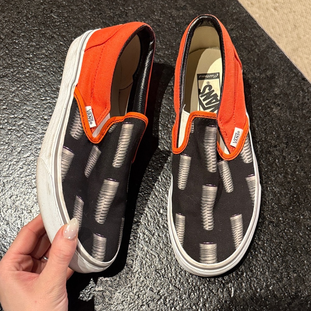 Vans Dental Implant Bold Orange and Black Patterned Sneakers